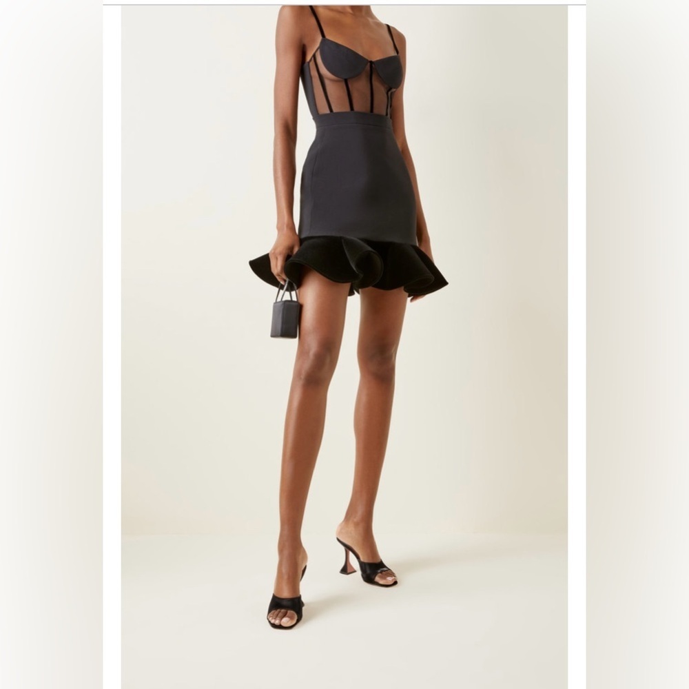 NWOT David Koma Black Mini Ruffle-Hem Dress UK 10 US 6